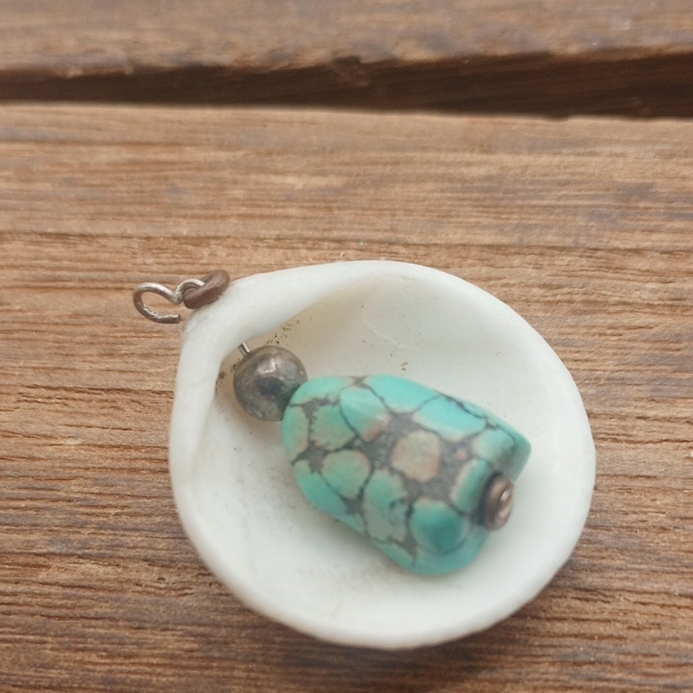 Turquoise Pendant Shell with Silver Accents P243